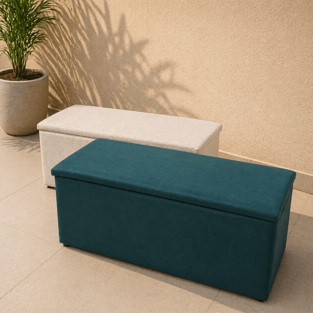 Puff Baú com tampa lisa minimalista para organização